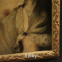 Ancien tableau peinture huile sur toile portrait femme cadre 700 18ème siècle