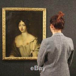 Ancien tableau peinture huile sur toile portrait femme cadre 700 18ème siècle