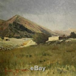 Ancien tableau peinture huile sur toile tableau paysage signé daté oeuvre 800
