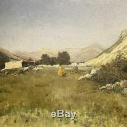 Ancien tableau peinture huile sur toile tableau paysage signé daté oeuvre 800
