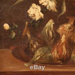 Ancien tableau peinture nature morte cadre huile sur toile 700 18ème siècle