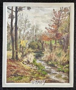 Ancien tableau peinture paysage arbre rivière huile toile XIX XX école française