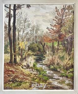 Ancien tableau peinture paysage arbre rivière huile toile XIX XX école française
