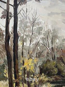 Ancien tableau peinture paysage arbre rivière huile toile XIX XX école française