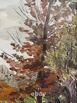 Ancien tableau peinture paysage arbre rivière huile toile XIX XX école française