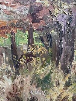Ancien tableau peinture paysage arbre rivière huile toile XIX XX école française