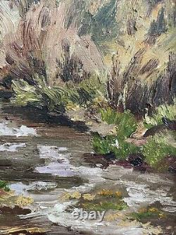 Ancien tableau peinture paysage arbre rivière huile toile XIX XX école française