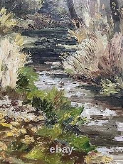 Ancien tableau peinture paysage arbre rivière huile toile XIX XX école française