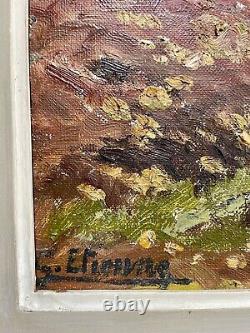Ancien tableau peinture paysage arbre rivière huile toile XIX XX école française