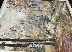Ancien tableau peinture paysage arbre rivière huile toile XIX XX école française