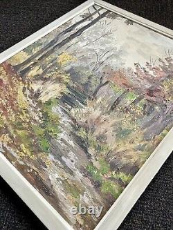 Ancien tableau peinture paysage arbre rivière huile toile XIX XX école française