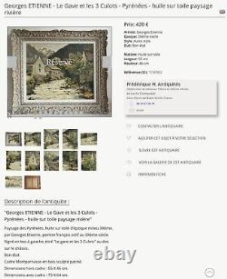 Ancien tableau peinture paysage arbre rivière huile toile XIX XX école française