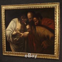 Ancien tableau peinture religieuse huile sur toile saint Thomas 17ème siècle
