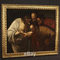Ancien tableau peinture religieuse huile sur toile saint Thomas 17ème siècle