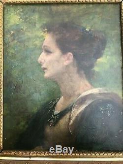 Ancien tableau peinture sur panneau HENRI PINTA (1856-1944) femme symboliste