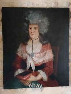 Ancien tableau portrait dame huile sur toile 18 ème siecle