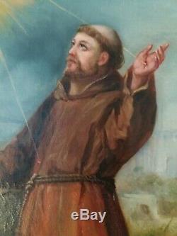 Ancien tableau religieux 19eme, huile sur toile