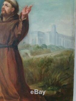Ancien tableau religieux 19eme, huile sur toile