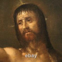 Ancien tableau religieux Saint Jean Baptiste peinture huile sur toile 600