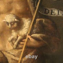 Ancien tableau religieux Saint Jean Baptiste peinture huile sur toile 600