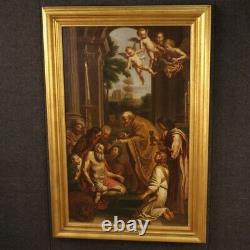Ancien tableau religieux Saint Jérôme peinture huile sur toile avec cadre 800