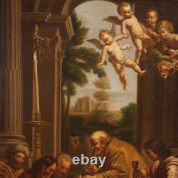 Ancien tableau religieux Saint Jérôme peinture huile sur toile avec cadre 800