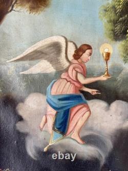 Ancien tableau religieux XVIII XIX 19 Jésus Christ saint ange vierge peinture