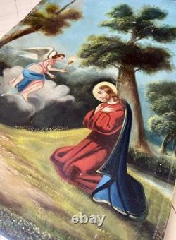 Ancien tableau religieux XVIII XIX 19 Jésus Christ saint ange vierge peinture