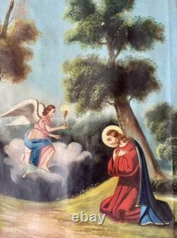Ancien tableau religieux XVIII XIX 19 Jésus Christ saint ange vierge peinture