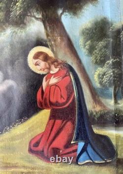 Ancien tableau religieux XVIII XIX Jésus Christ saint ange vierge Marie peinture
