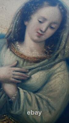 Ancien tableau religieux marie serpent Protévangile peinture huile sur toile HST