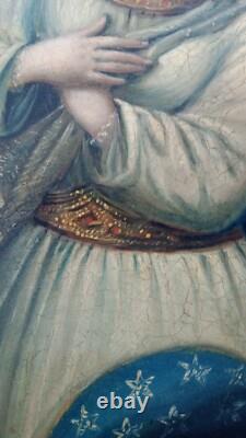 Ancien tableau religieux marie serpent Protévangile peinture huile sur toile HST
