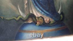 Ancien tableau religieux marie serpent Protévangile peinture huile sur toile HST