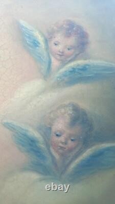 Ancien tableau religieux marie serpent Protévangile peinture huile sur toile HST