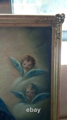 Ancien tableau religieux marie serpent Protévangile peinture huile sur toile HST
