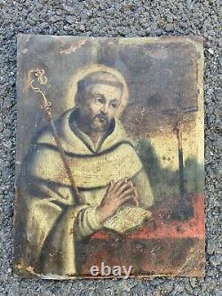 Ancien tableau religieux peinture italienne sur Cuivre