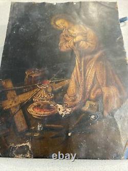 Ancien tableau religieux peinture sur Cuivre