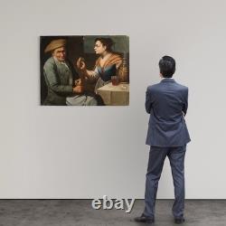 Ancien tableau scène de genre peinture lombarde huile sur toile 17ème siècle