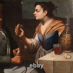 Ancien tableau scène de genre peinture lombarde huile sur toile 17ème siècle