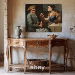 Ancien tableau scène de genre peinture lombarde huile sur toile 17ème siècle