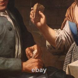 Ancien tableau scène de genre peinture lombarde huile sur toile 17ème siècle