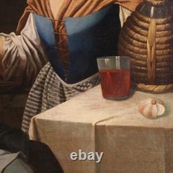 Ancien tableau scène de genre peinture lombarde huile sur toile 17ème siècle
