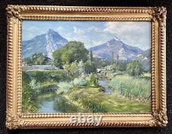 Ancien tableau signé Bertier XIX paysage montagne peinture wibault huile toile