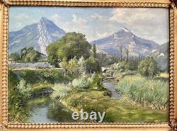 Ancien tableau signé Bertier XIX paysage montagne peinture wibault huile toile