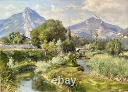 Ancien tableau signé Bertier XIX paysage montagne peinture wibault huile toile