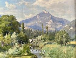 Ancien tableau signé Bertier XIX paysage montagne peinture wibault huile toile