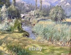 Ancien tableau signé Bertier XIX paysage montagne peinture wibault huile toile