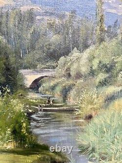 Ancien tableau signé Bertier XIX paysage montagne peinture wibault huile toile