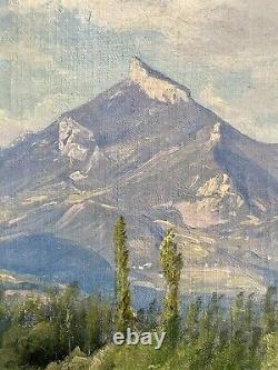 Ancien tableau signé Bertier XIX paysage montagne peinture wibault huile toile