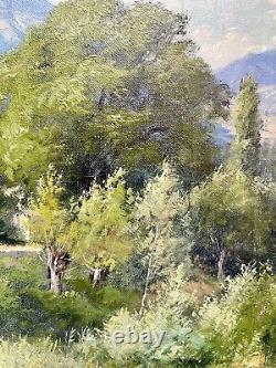 Ancien tableau signé Bertier XIX paysage montagne peinture wibault huile toile